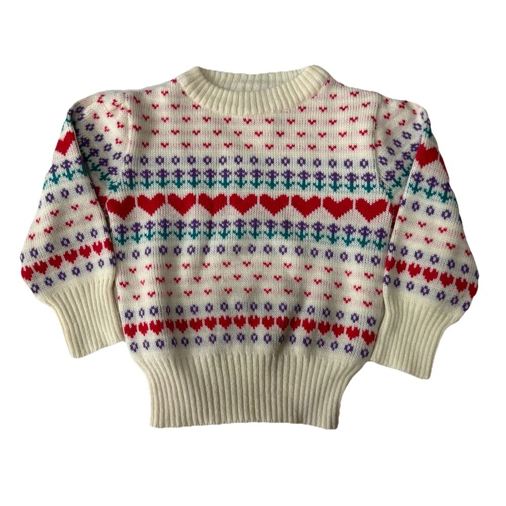 Vintage 1980s VBH Just 4 Kids Knitted Acrylic Sweater Heart Valentine’s Sz 4